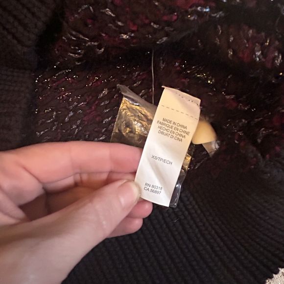 Lucky Brand  Cardigan Black Red Shine Fair Isle Button Up Grandpa chunky boho XS - Picture 11 of 14